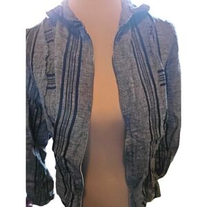 Inizio Italy Linen Magic Jacket - Gray Striped Zip Up - Coastal Boho